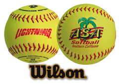 Wilson official size synthetic leather softballl with custom printed logo.
